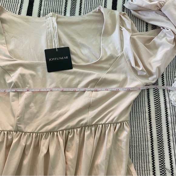 Joyfunear Pleated Long Sleeve Gown Medium Renaissance Pastel Pink Maxi‎ Dress - Picture 10 of 11